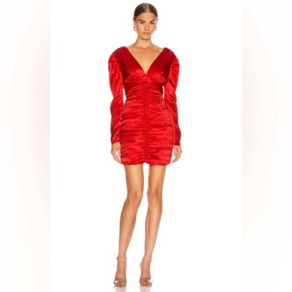 NWT NICHOLAS Gathered Party Dress Scarlet Silk Red Mini Dress Size 10